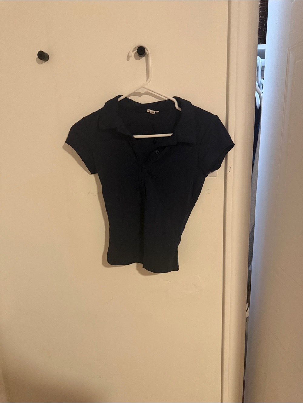 Garage Navy Fitted Crop Polo Top